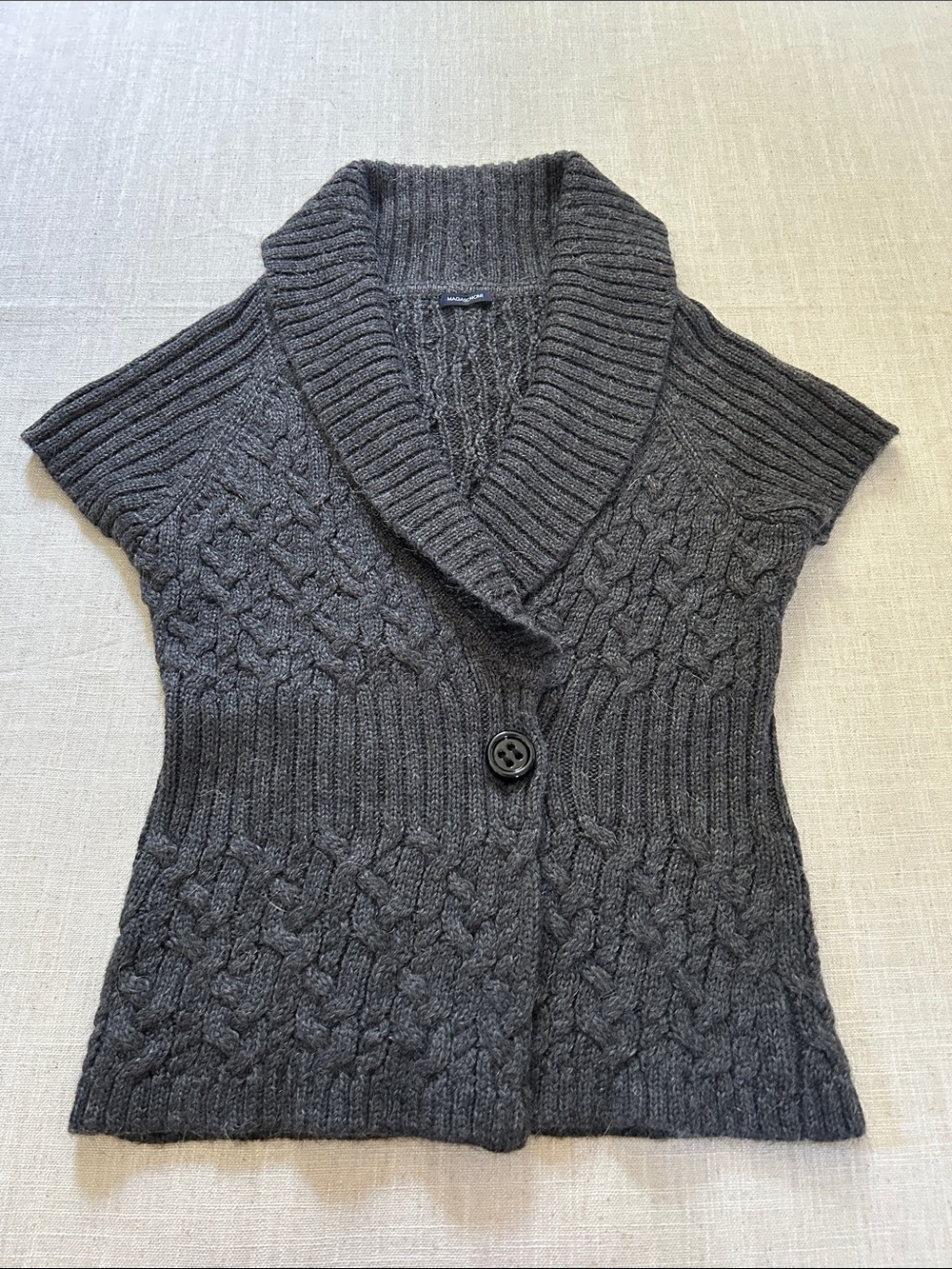 Magaschoni Cable-Knit Sweater Shawl Collar Vest Charcoal Business Casual